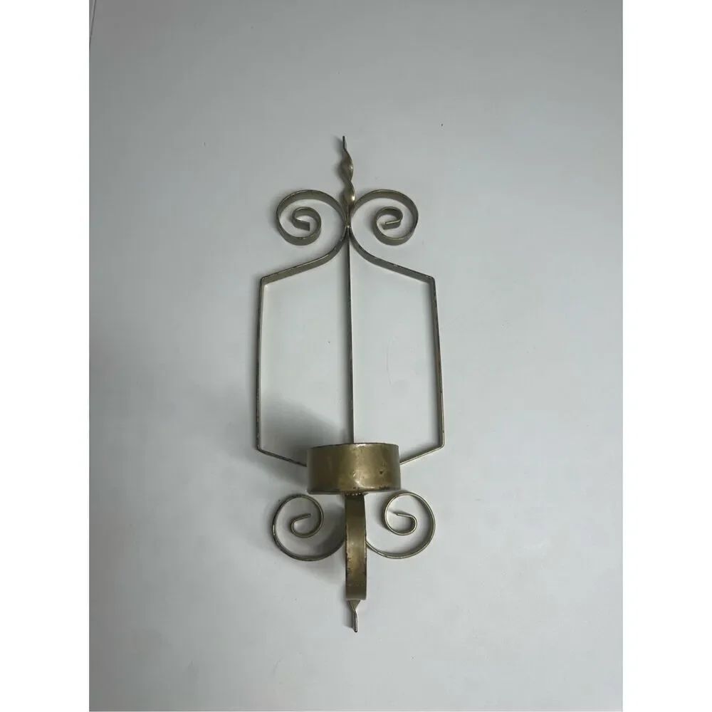 Wall Scroll Candle Holder Sconces Metal Brass 15” Gold